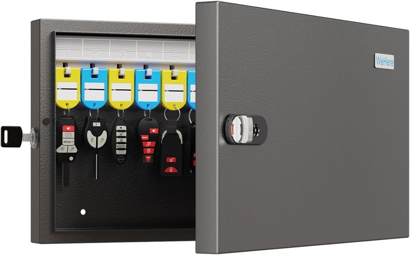 WeHere 24-Key Lock Box, Cabinet with Combination Lock & Key Tags, Wall Mount Lockbox for Garage, Office, Home - Image 1